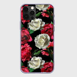 Чехол для iPhone 12 Pro Красные и белые розы, цвет: 3D-светло-сиреневый