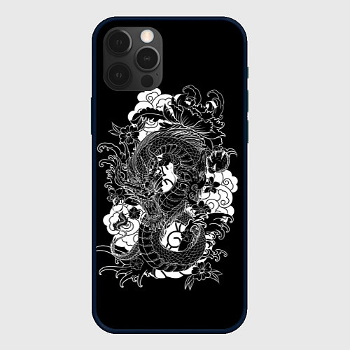 Чехол iPhone 12 Pro Японский дракон / 3D-Черный – фото 1