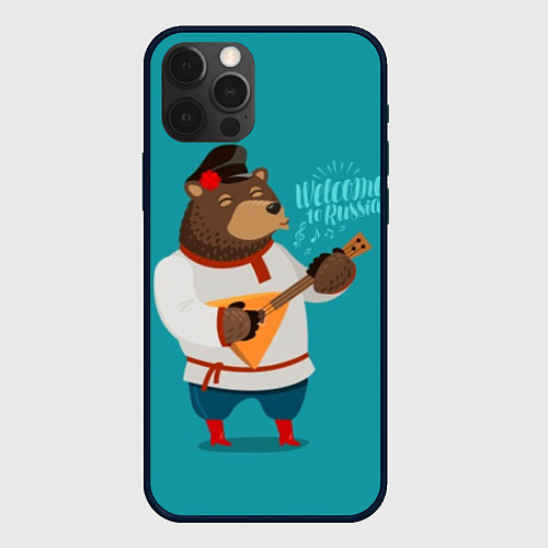 Чехол iPhone 12 Pro Welcome to Russia - bear / 3D-Черный – фото 1