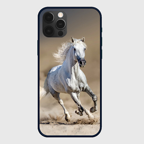 Чехол iPhone 12 Pro Белый конь - галоп / 3D-Черный – фото 1