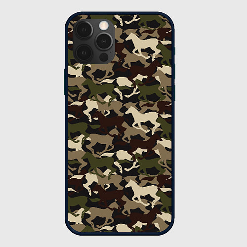 Чехол iPhone 12 Pro Камуфляж - лошади / 3D-Черный – фото 1