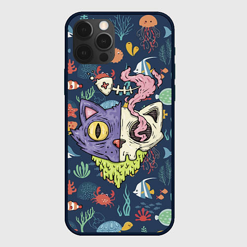 Чехол iPhone 12 Pro Cat skull - art / 3D-Черный – фото 1