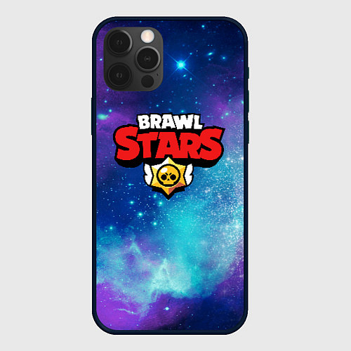 Чехол iPhone 12 Pro BRAWL STARS лого в космосе / 3D-Черный – фото 1