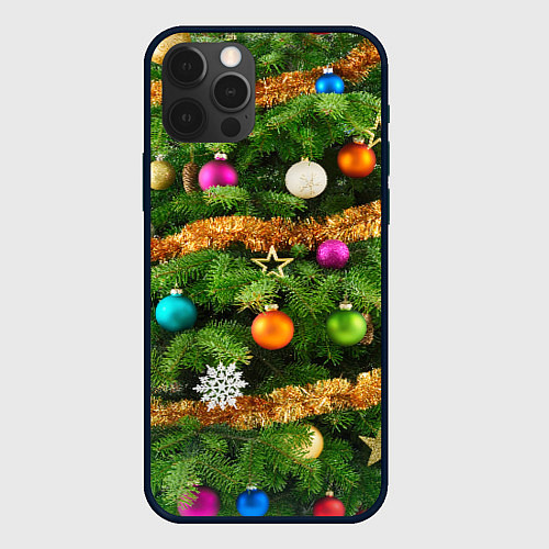 Чехол iPhone 12 Pro Живая новогодняя ёлка / 3D-Черный – фото 1