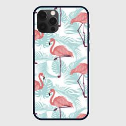 Чехол iPhone 12 Pro Узор фламинго и тропических растений