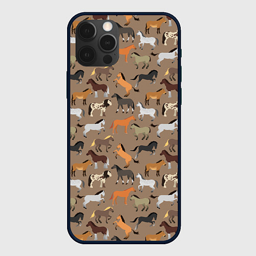 Чехол iPhone 12 Pro Кони-лошади / 3D-Черный – фото 1