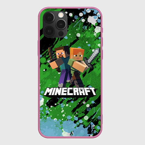 Чехол iPhone 12 Pro Minecraft Майнкрафт / 3D-Малиновый – фото 1