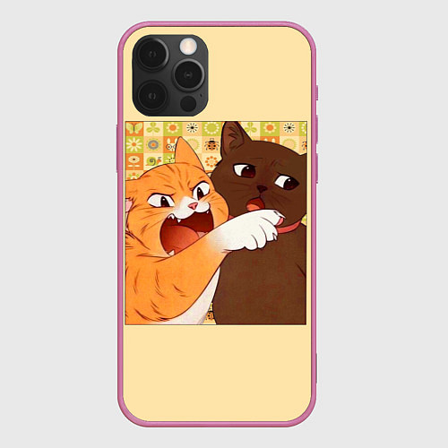 Чехол iPhone 12 Pro Woman yelling at Cat meme / 3D-Малиновый – фото 1