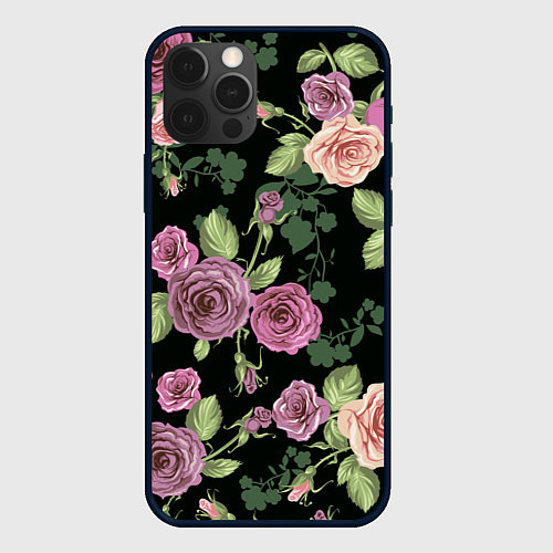 Чехол iPhone 12 Pro Кусты роз / 3D-Черный – фото 1