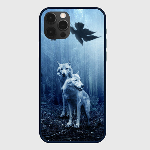 Чехол iPhone 12 Pro Волки в тёмном лесу / 3D-Черный – фото 1