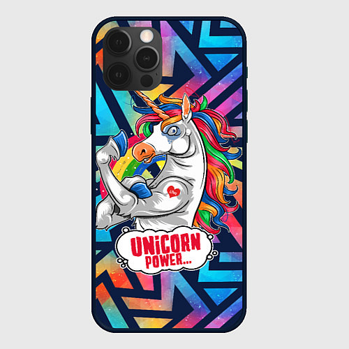 Чехол iPhone 12 Pro Unicorn Power Единорог / 3D-Черный – фото 1