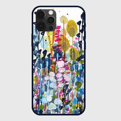 Чехол iPhone 12 Pro Watercolor Flowers / 3D-Черный – фото 1