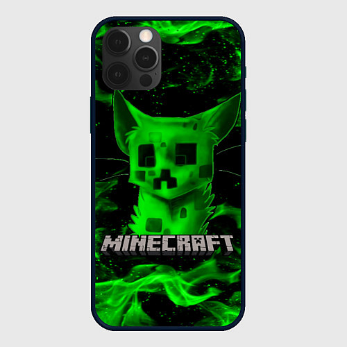 Чехол iPhone 12 Pro MINECRAFT CREEPER CAT / 3D-Черный – фото 1