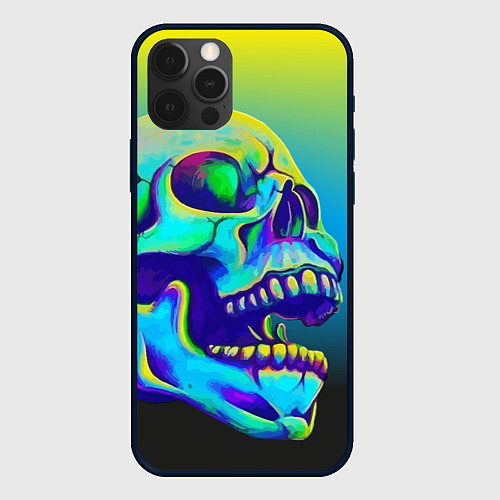 Чехол iPhone 12 Pro Neon skull / 3D-Черный – фото 1