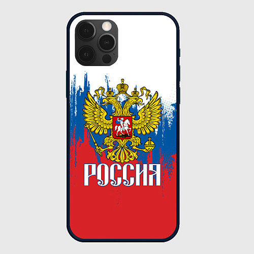 Чехол iPhone 12 Pro РОССИЯ ТРИКОЛОР / 3D-Черный – фото 1