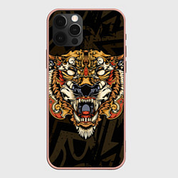 Чехол для iPhone 12 Pro Тигровый стимпанк Tiger, цвет: 3D-светло-розовый