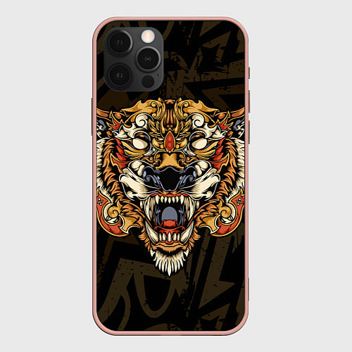 Чехол iPhone 12 Pro Тигровый стимпанк Tiger / 3D-Светло-розовый – фото 1