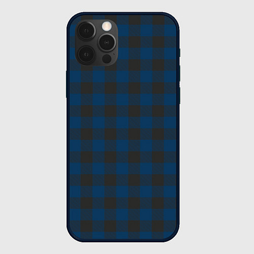 Чехол iPhone 12 Pro Темно синяя Клетка / 3D-Черный – фото 1