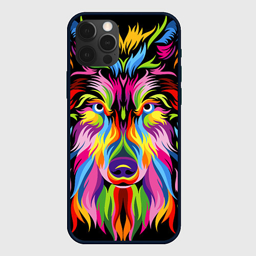 Чехол iPhone 12 Pro Neon wolf / 3D-Черный – фото 1