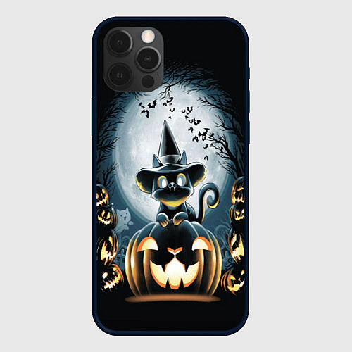 Чехол iPhone 12 Pro Хэллоуин Кот / 3D-Черный – фото 1