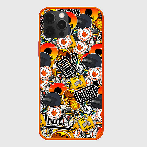 Чехол iPhone 12 Pro PUBG STICKER / 3D-Красный – фото 1