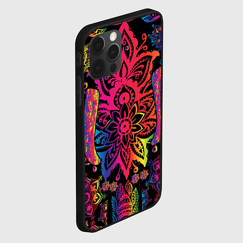 Чехол iPhone 12 Pro  Слон с орнаментом / 3D-Черный – фото 2