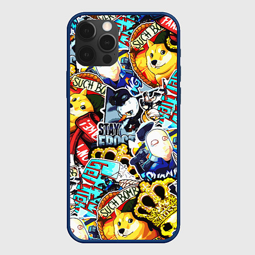 Чехол iPhone 12 Pro CS GO STICKERBOMBING / 3D-Тёмно-синий – фото 1