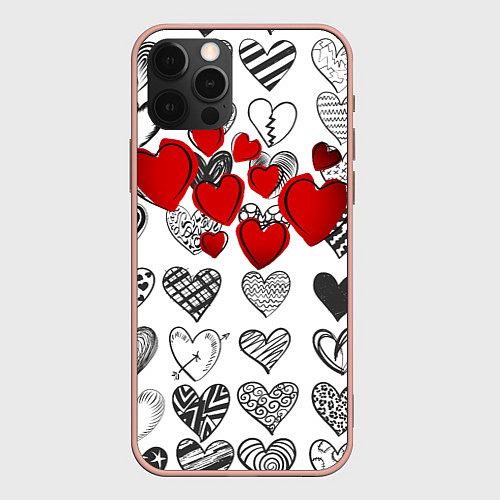 Чехол iPhone 12 Pro Сердца / 3D-Светло-розовый – фото 1