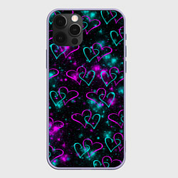Чехол для iPhone 12 Pro Сердечки, цвет: 3D-светло-сиреневый