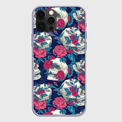 Чехол для iPhone 12 Pro Реалистичные черепа с розами, цвет: 3D-светло-сиреневый