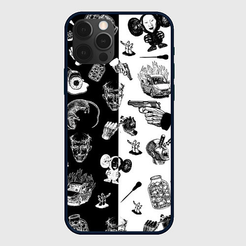 Чехол iPhone 12 Pro КРОВОСТОК ТАТУИРОВКИ ЧБ / 3D-Черный – фото 1