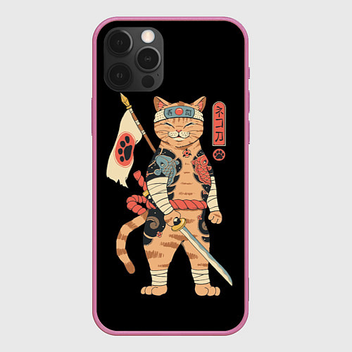 Чехол iPhone 12 Pro Shogun Cat / 3D-Малиновый – фото 1