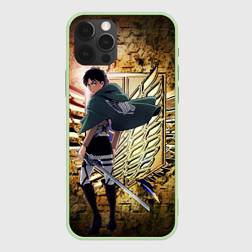 Чехол iPhone 12 Pro Грозный солдат Эрен / 3D-Салатовый – фото 1