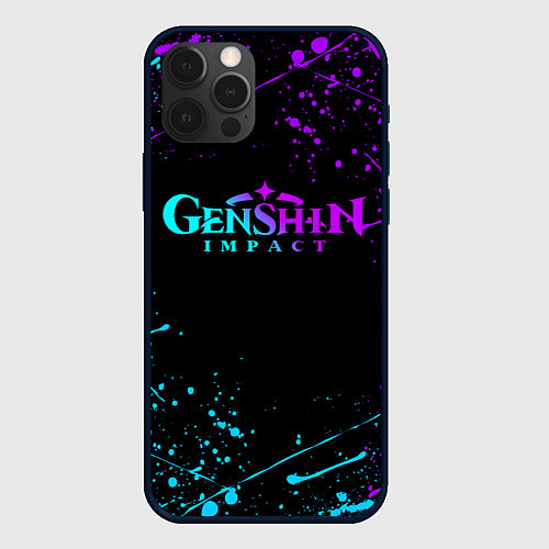 Чехол iPhone 12 Pro GENSHIN IMPACT NEON LOGO / 3D-Черный – фото 1