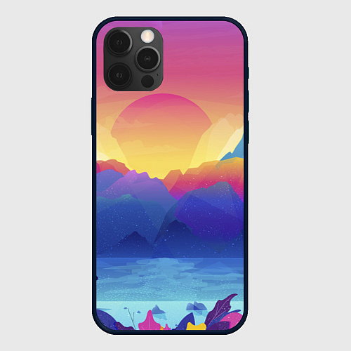 Чехол iPhone 12 Pro Красочные Горы / 3D-Черный – фото 1