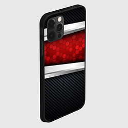 Чехол для iPhone 12 Pro 3D Красные соты металлические, цвет: 3D-черный — фото 2