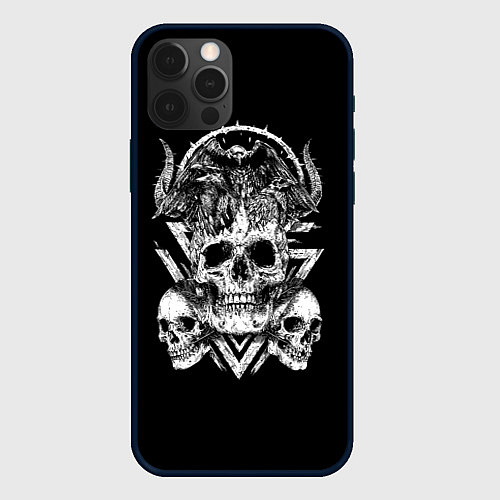 Чехол iPhone 12 Pro Черепа и Вороны Skulls Raven / 3D-Черный – фото 1