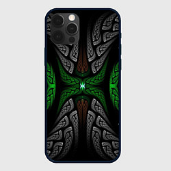 Чехол для iPhone 12 Pro Серо-Зеленые Узоры, цвет: 3D-черный