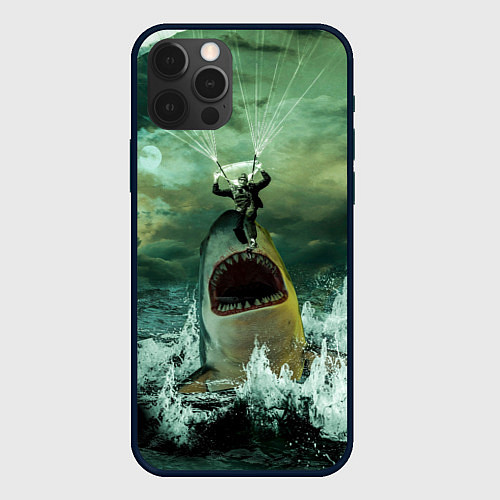 Чехол iPhone 12 Pro Shark Attack Акула атакует / 3D-Черный – фото 1