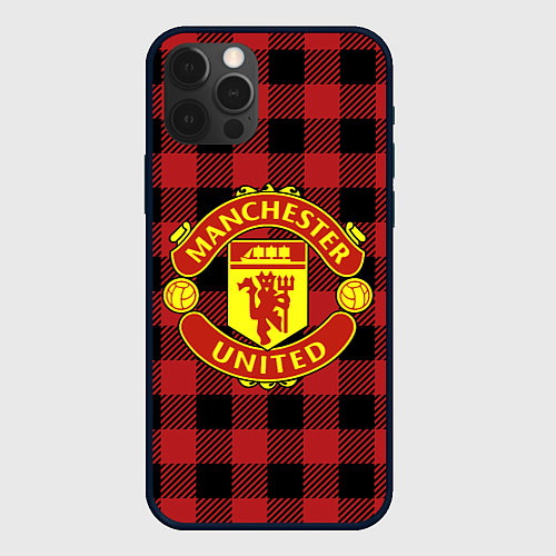 Чехол iPhone 12 Pro Манчестер Юнайтед фон в клетку / 3D-Черный – фото 1