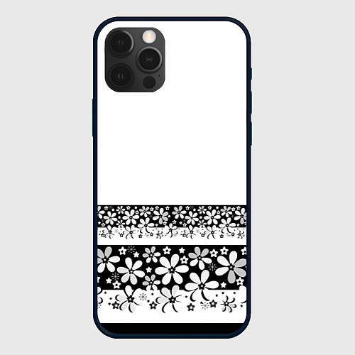 Чехол iPhone 12 Pro Черно-белый цветочный принт / 3D-Черный – фото 1