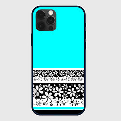 Чехол для iPhone 12 Pro Цветочный бирюзовый узор, цвет: 3D-черный