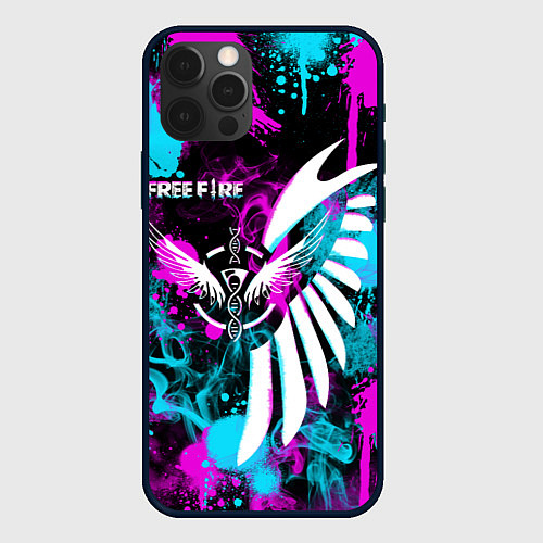 Чехол iPhone 12 Pro FREE FIRE NEON / 3D-Черный – фото 1