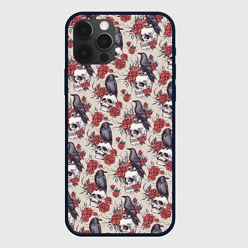 Чехол iPhone 12 Pro Skull raven / 3D-Черный – фото 1