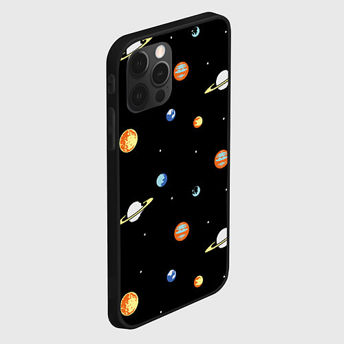 Чехол iPhone 12 Pro Планеты в космосе / 3D-Черный – фото 2