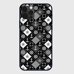 Чехол для iPhone 12 Pro Черно-белый морской плед, цвет: 3D-черный