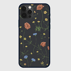 Чехол iPhone 12 Pro Цветы На черном Фоне
