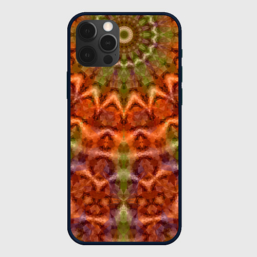 Чехол iPhone 12 Pro Оранжево-оливковый калейдоскоп / 3D-Черный – фото 1