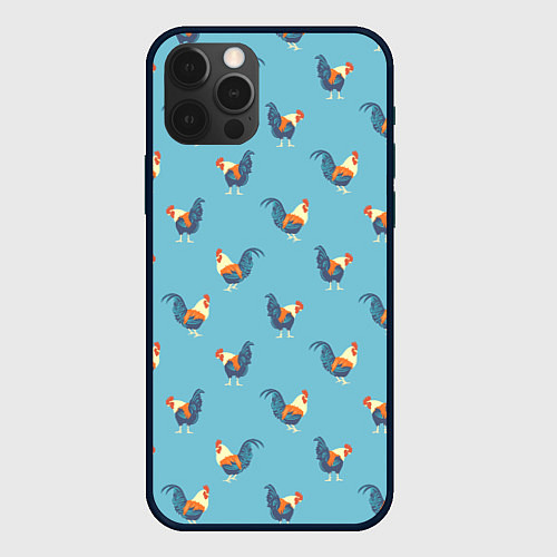 Чехол iPhone 12 Pro Петушки паттерн / 3D-Черный – фото 1