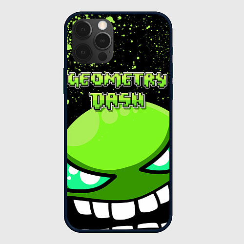 Чехол iPhone 12 Pro Geometry Dash Green / 3D-Черный – фото 1